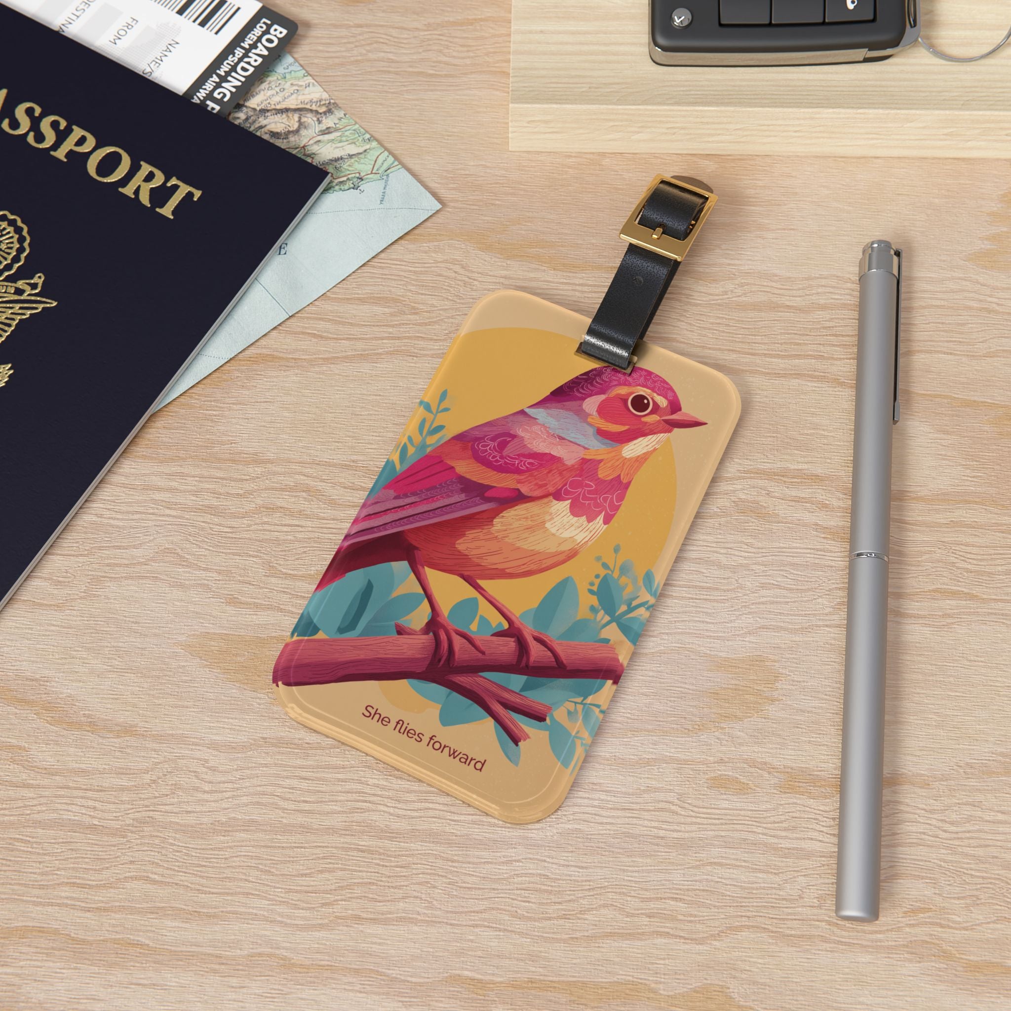 She Flies Forward Luggage Tag | Motivational Graphic Soft Ascent