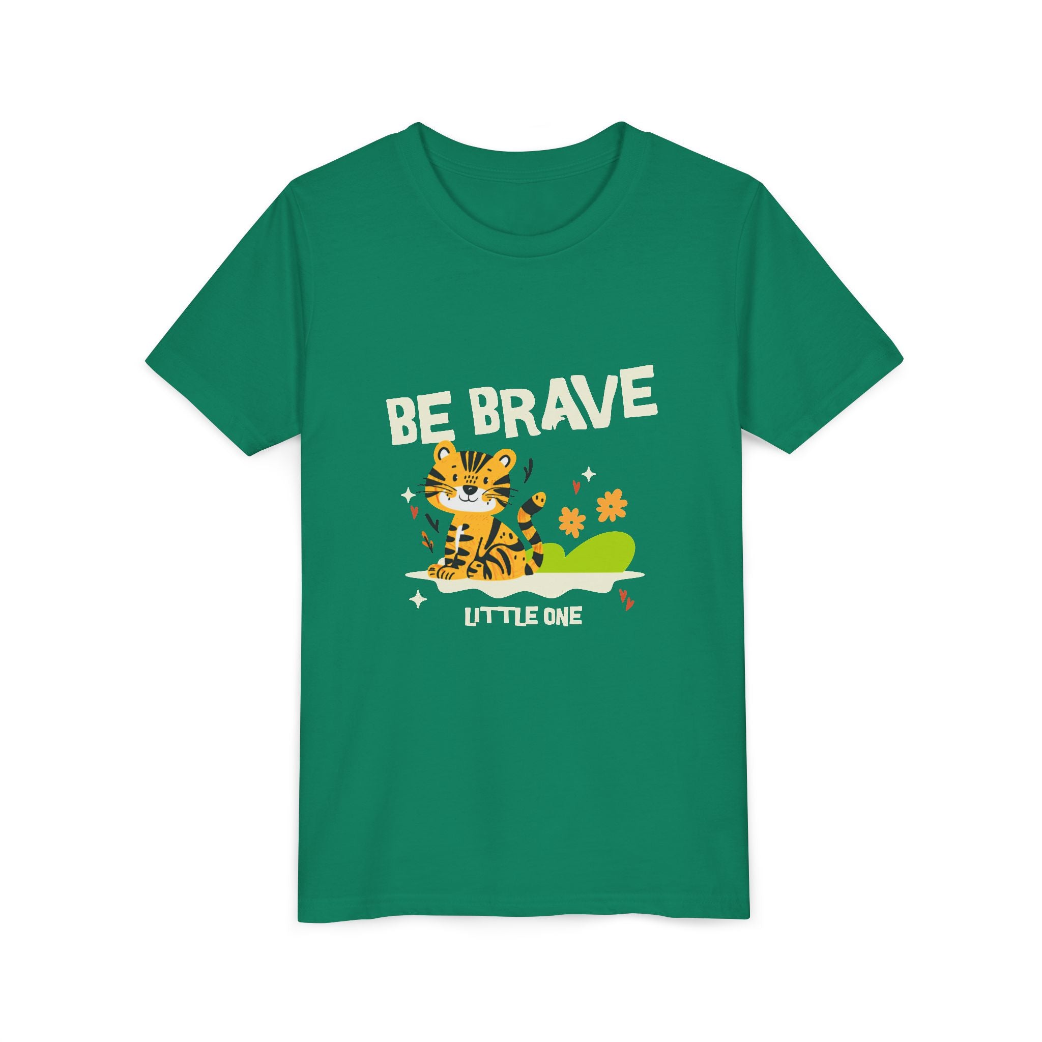 Be Brave Little One | Kids Motivational Graphic Tiger Floral Garden T-Shirt