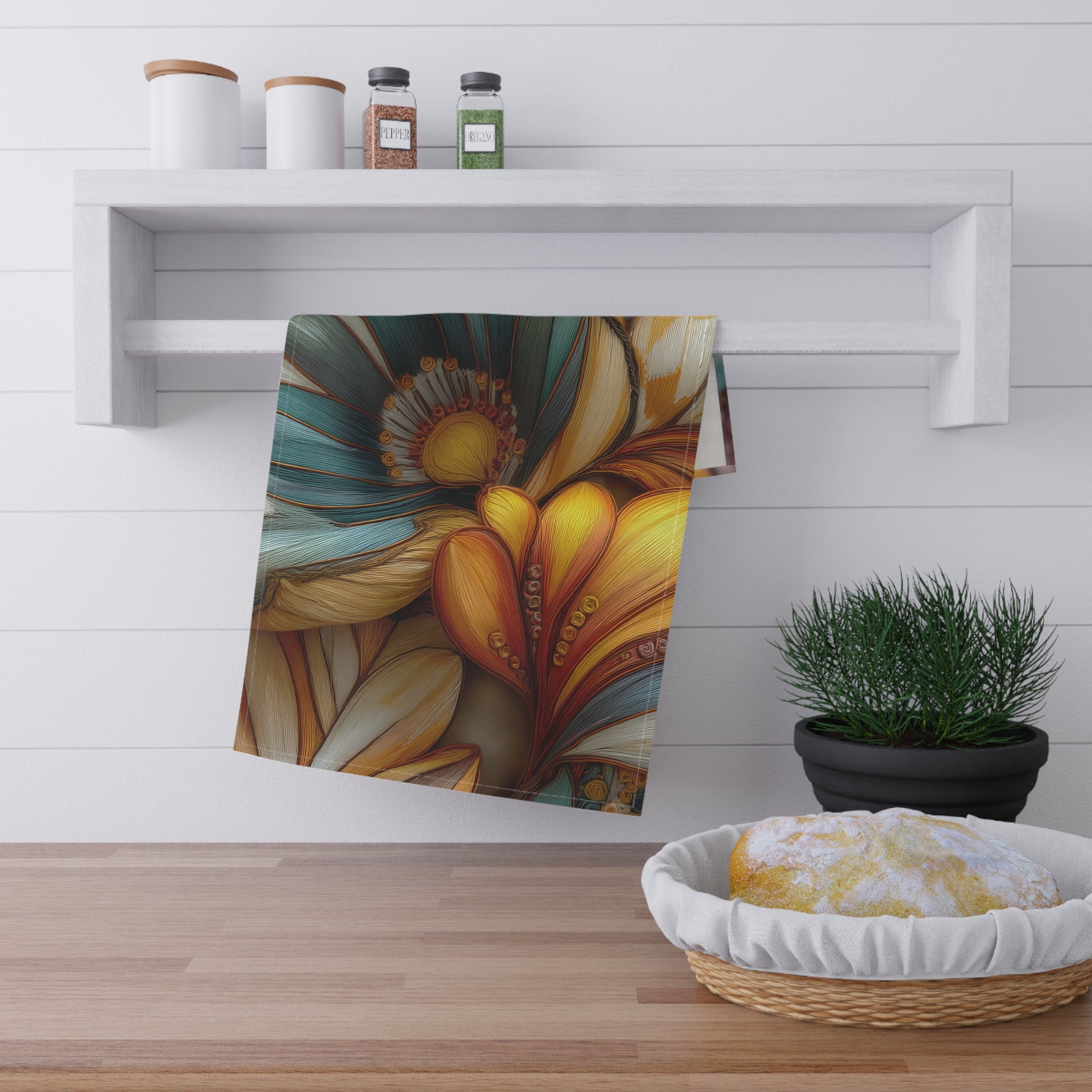 Sculpted Bloom Kitchen Towel - 3D Embroidery-Style Botanical Kitchen Towel motivational design