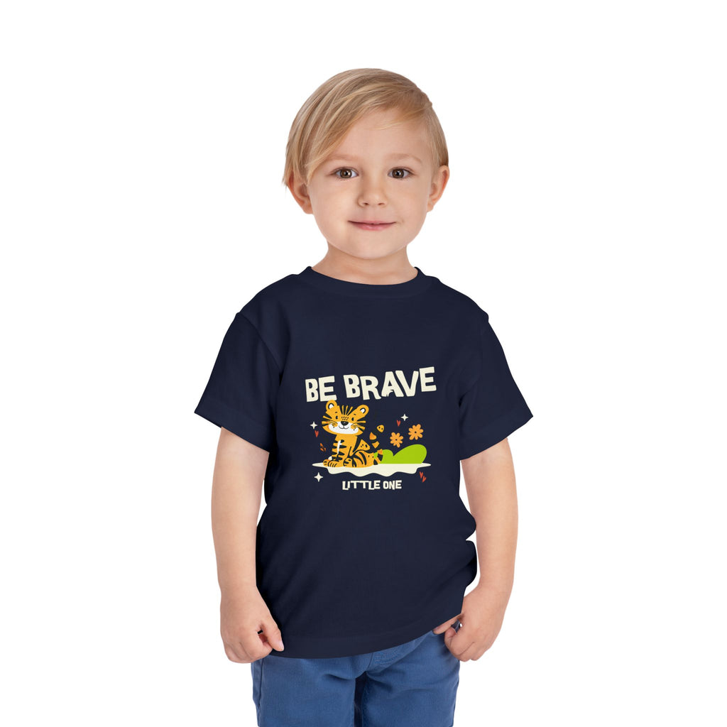 Be Brave Little One | Toddler Motivational Graphic Tiger Floral Garden T-Shirt