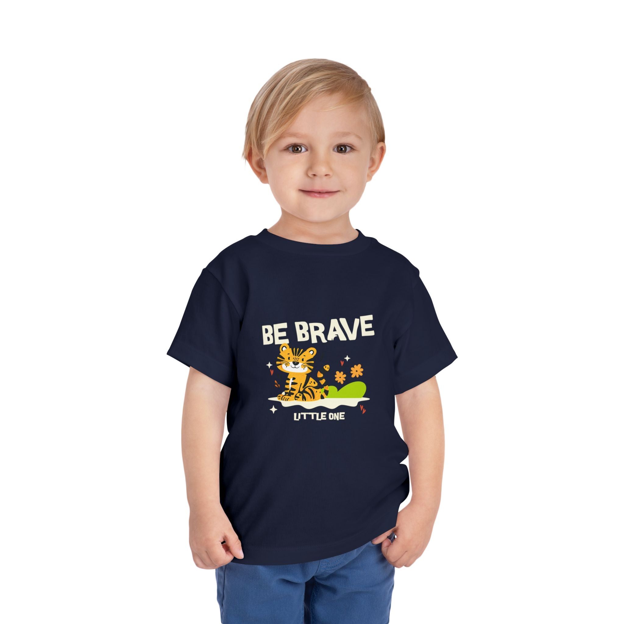 Be Brave Little One | Toddler Motivational Graphic Tiger Floral Garden T-Shirt