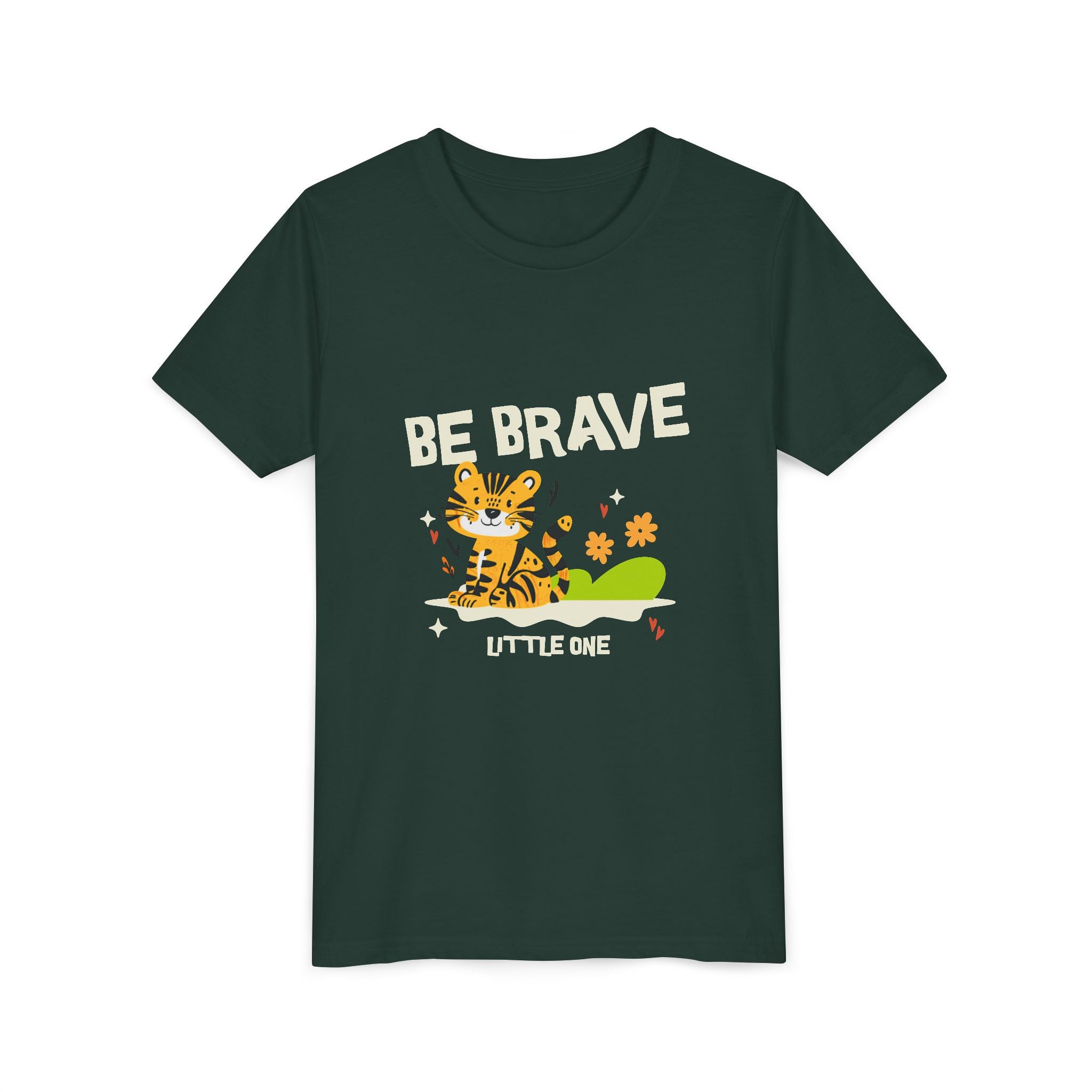 Be Brave Little One | Kids Motivational Graphic Tiger Floral Garden T-Shirt
