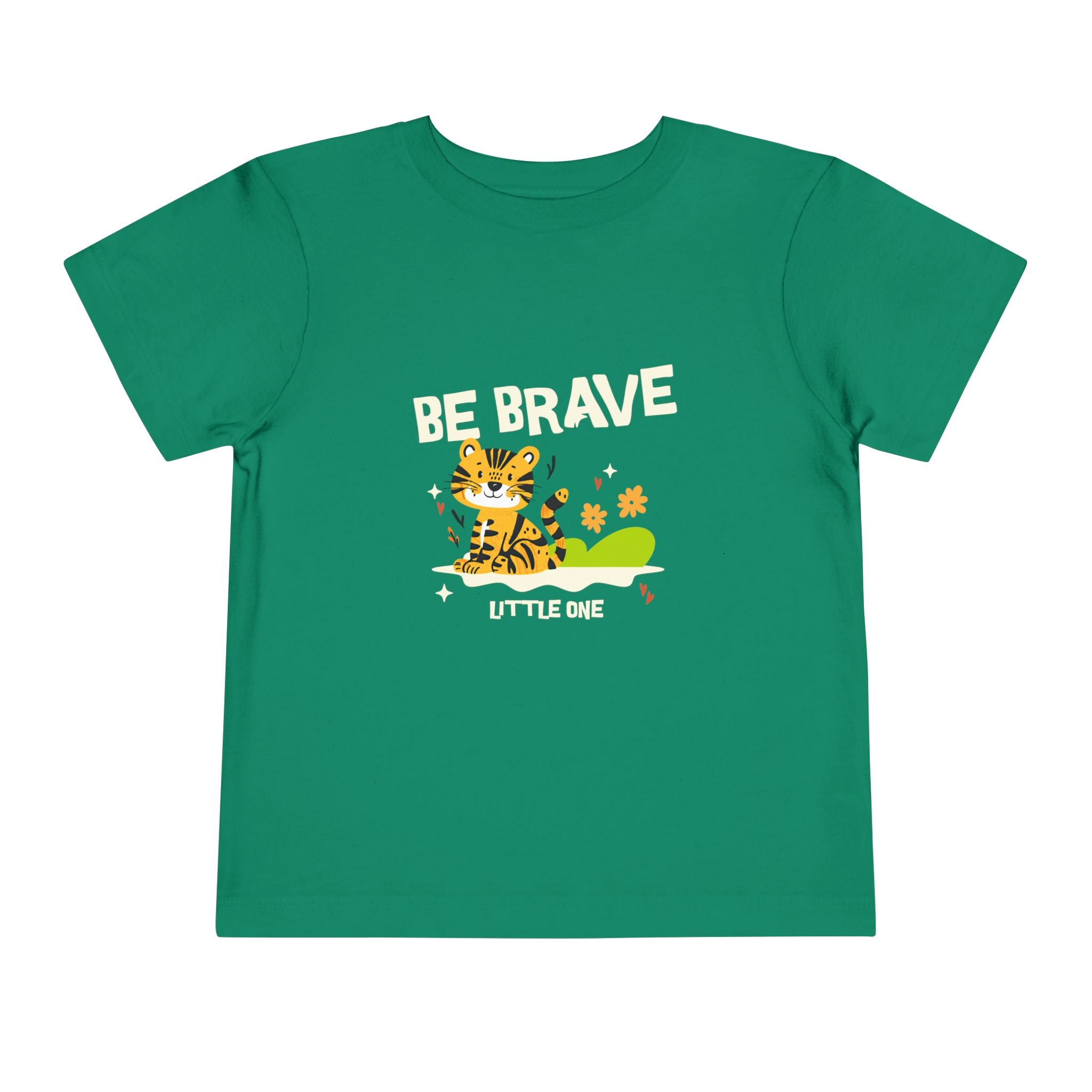 Be Brave Little One | Toddler Motivational Graphic Tiger Floral Garden T-Shirt