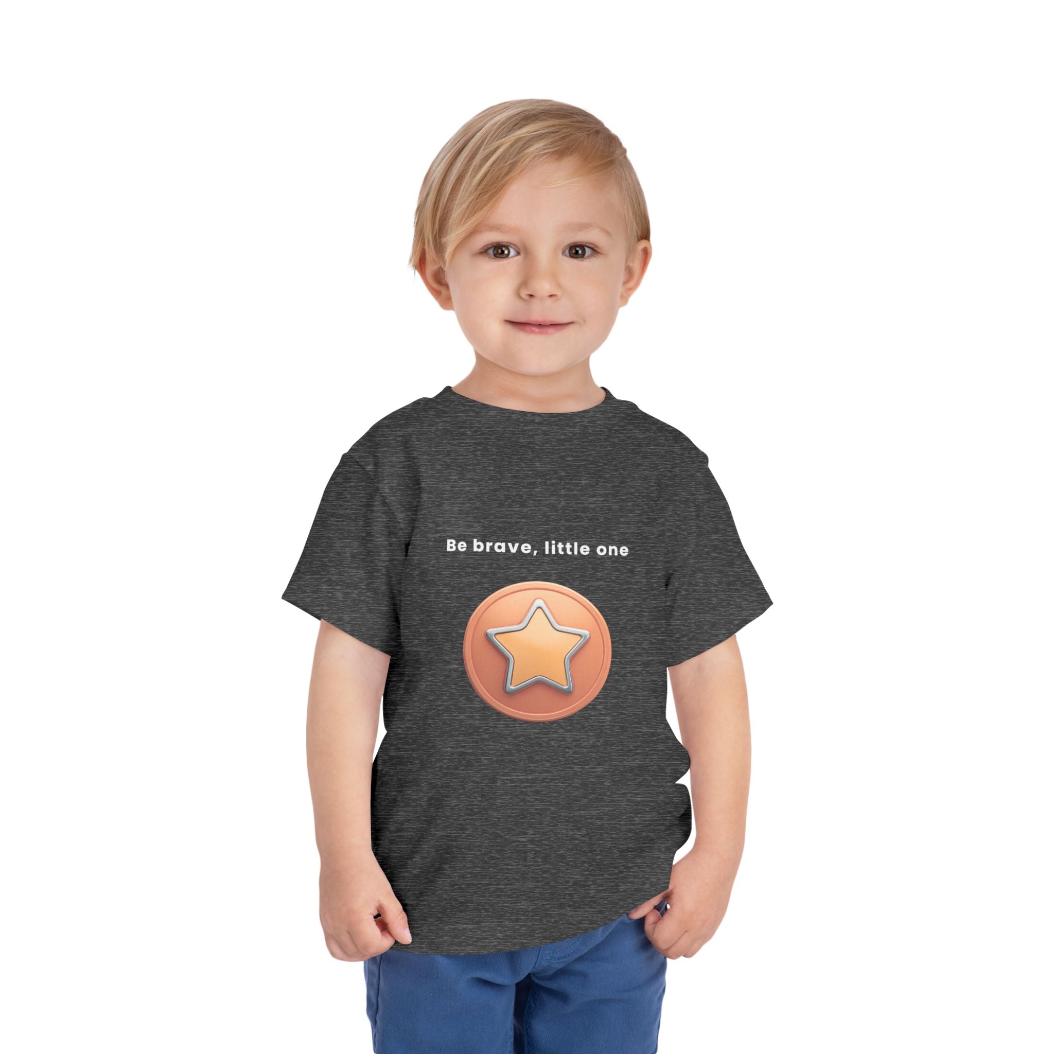 Be Brave Little One | Toddler Motivational Graphic Bronze Star Badge T-Shirt