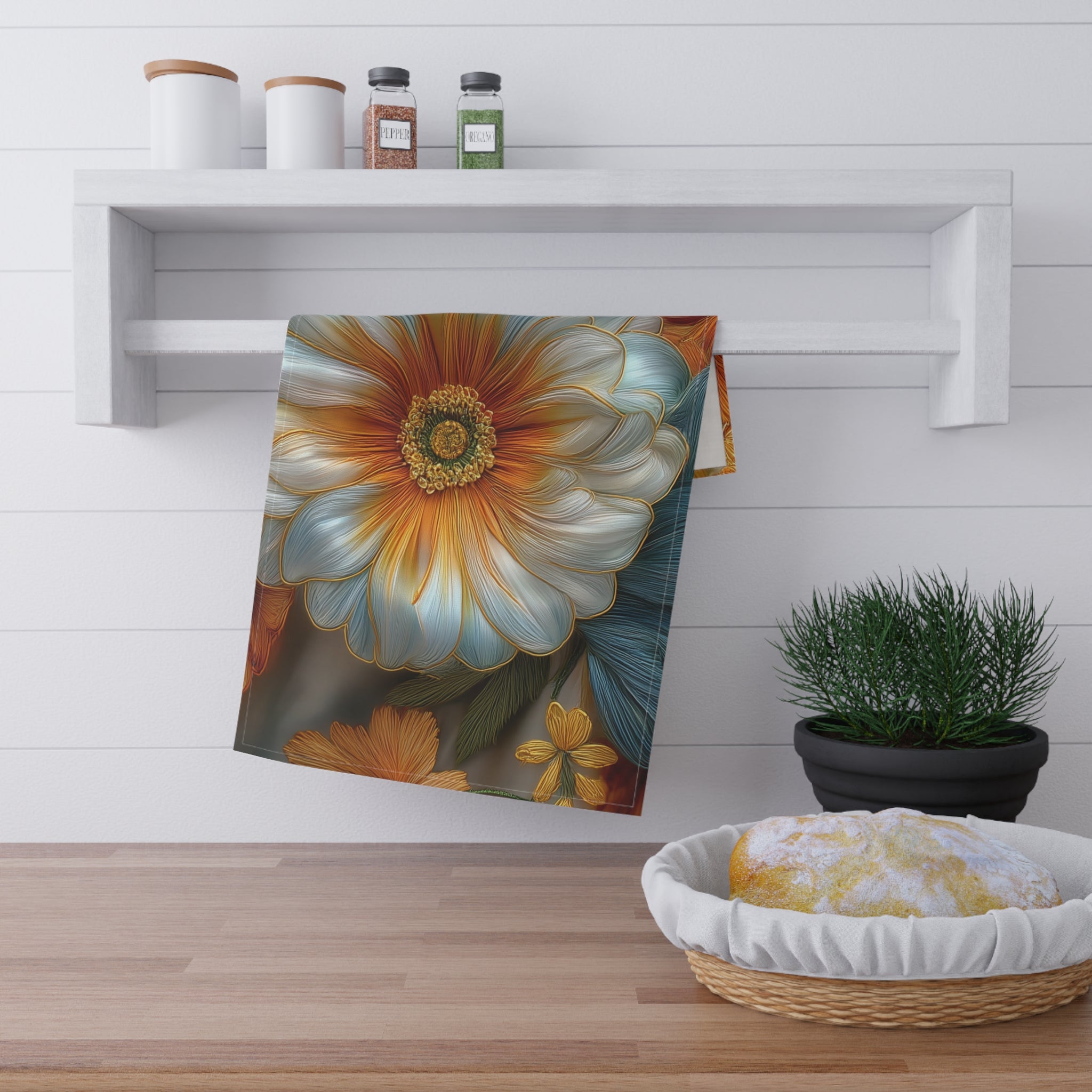 Thread Garden Kitchen Towel - 3D Embroidery-Style Botanical Kitchen Towel motivational design