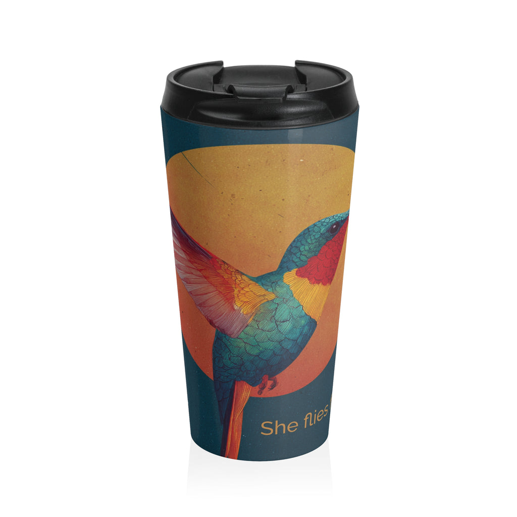 She Flies Forward Stainless Steel Travel Mug | Motivational Graphic Solar Flight
