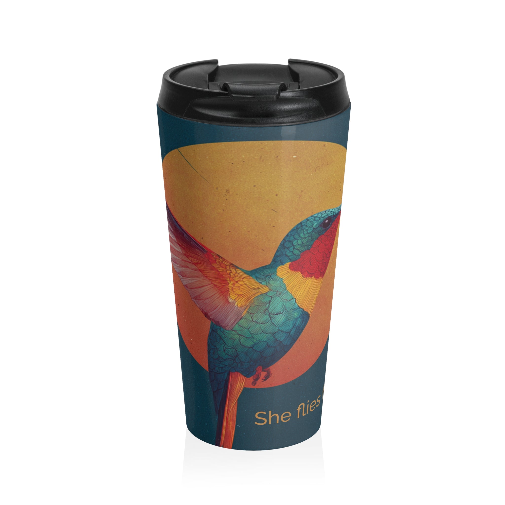 She Flies Forward Stainless Steel Travel Mug | Motivational Graphic Solar Flight