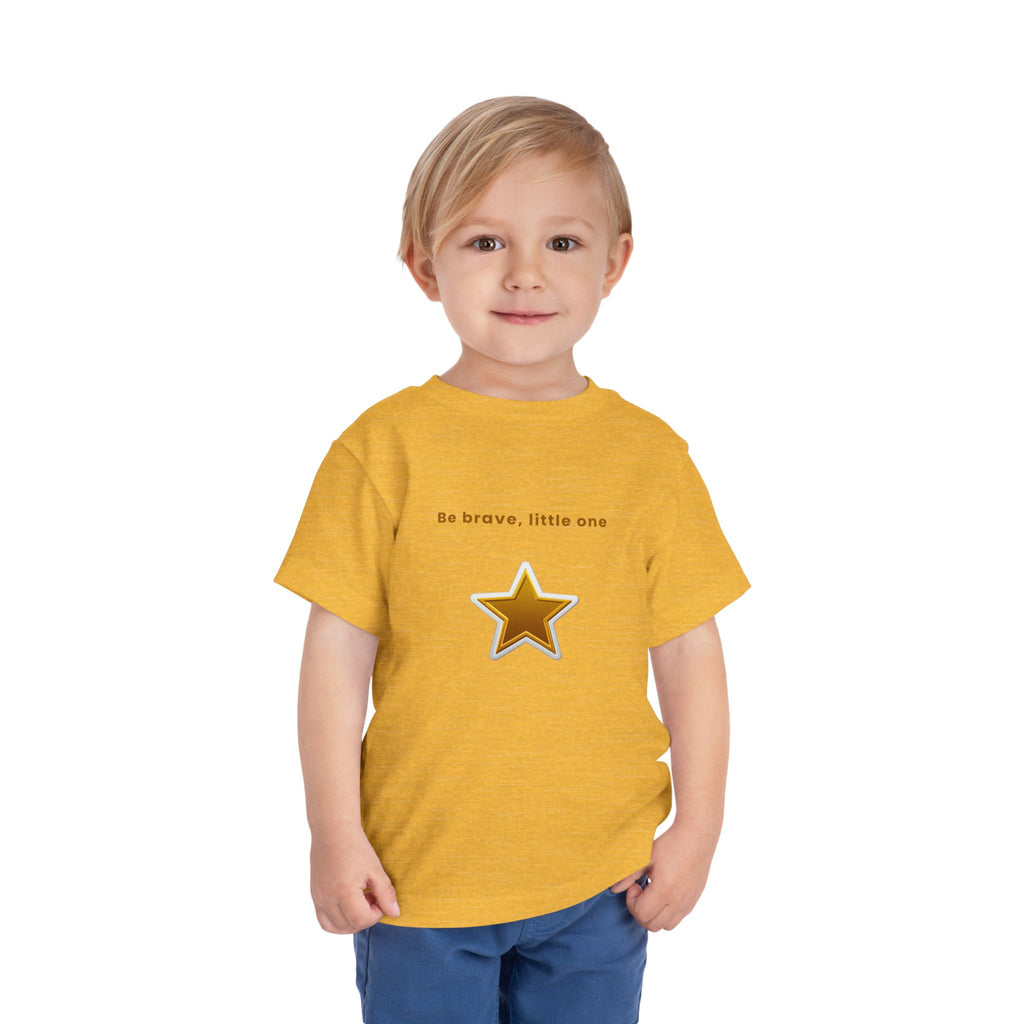 Be Brave Little One | Toddler Motivational Graphic White and Gold Star badge T-Shirt