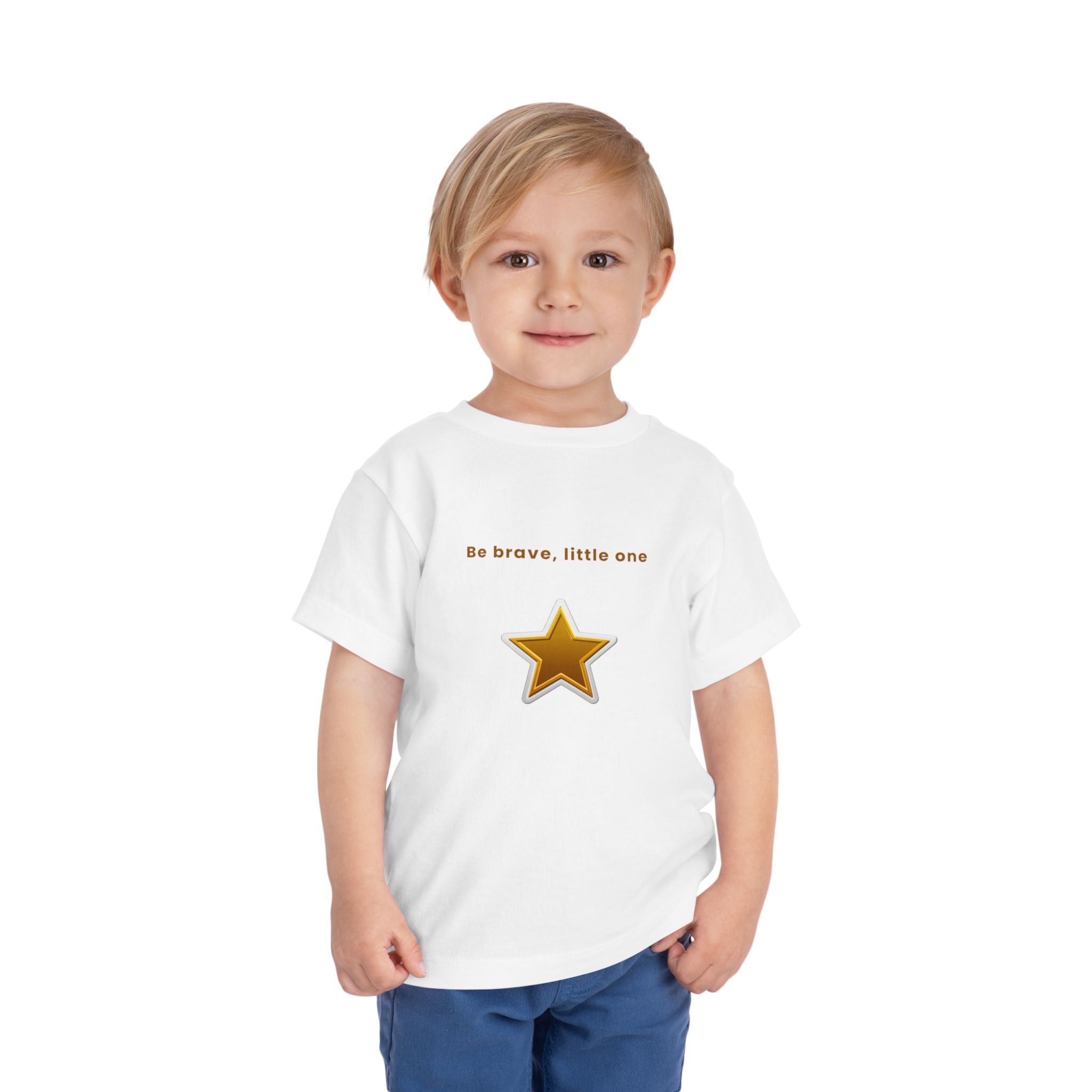 Be Brave Little One | Toddler Motivational Graphic White and Gold Star badge T-Shirt