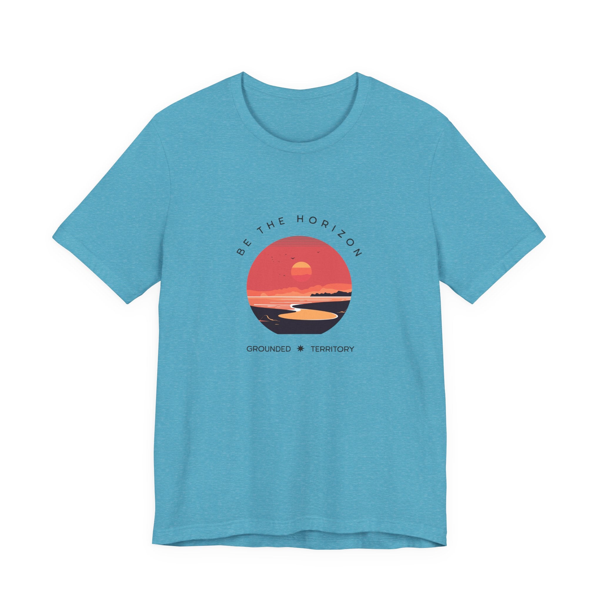 Be the horizon Line | Women's Motivational Graphic Circular Coral and Orange Sunset T-Shirt