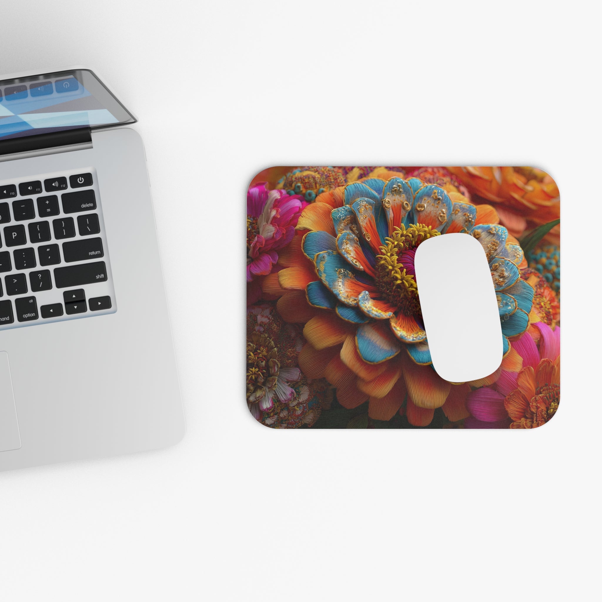 Zinnia Burst Mousepad - 3D Embroidery-Style Botanical Mousepads motivational design