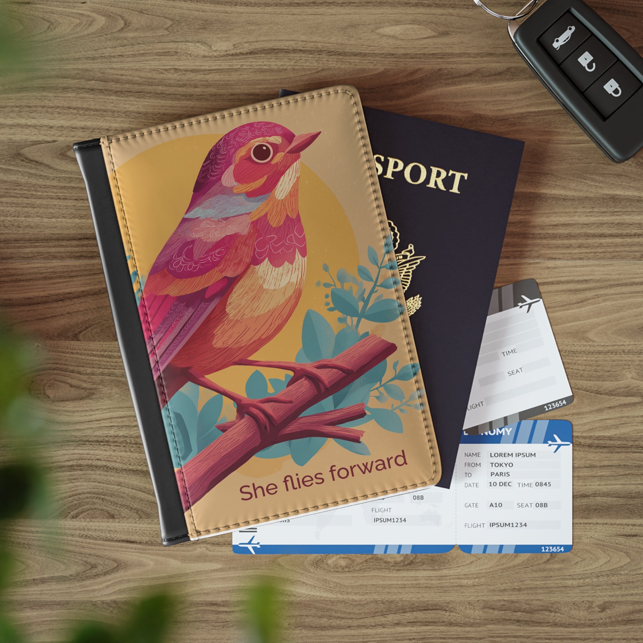 She Flies Forward Passport Holder | Motivational Graphic Soft Ascent