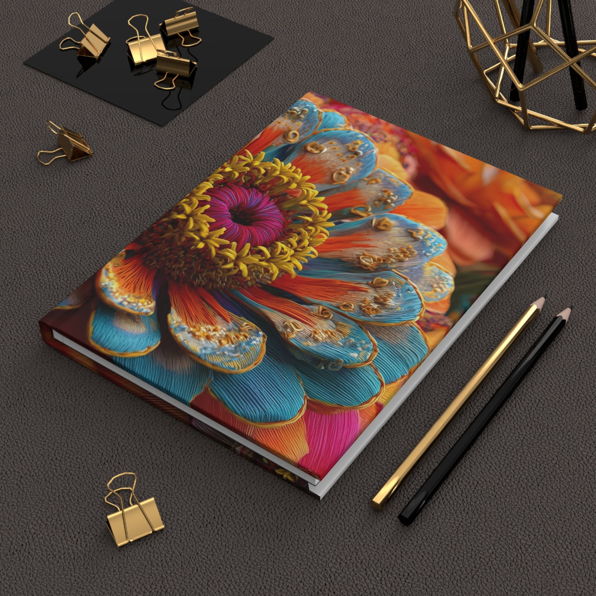 Zinnia Burst Hardcover Journal - 3D Embroidery-Style Botanical Hardcover Journal motivational design