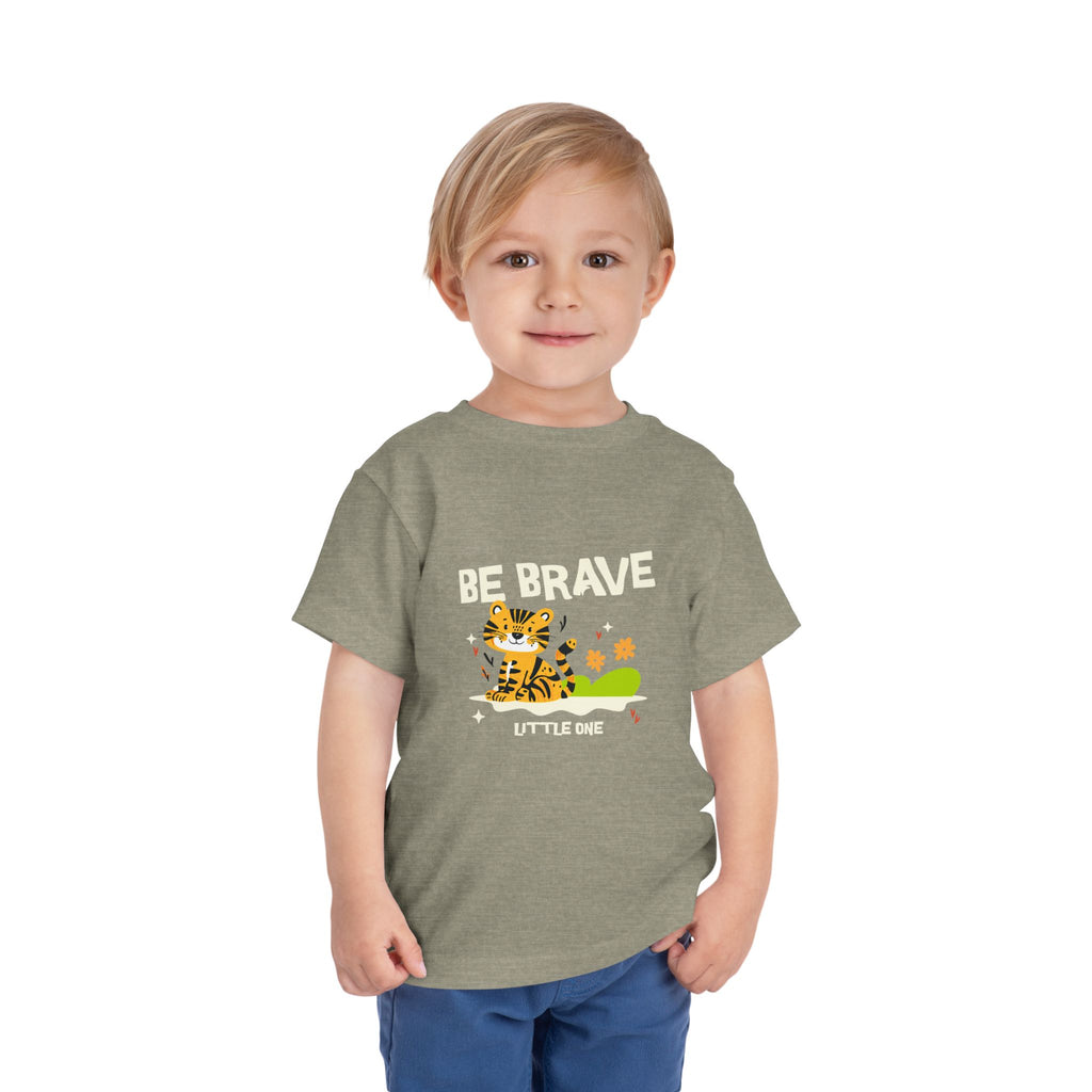 Be Brave Little One | Toddler Motivational Graphic Tiger Floral Garden T-Shirt