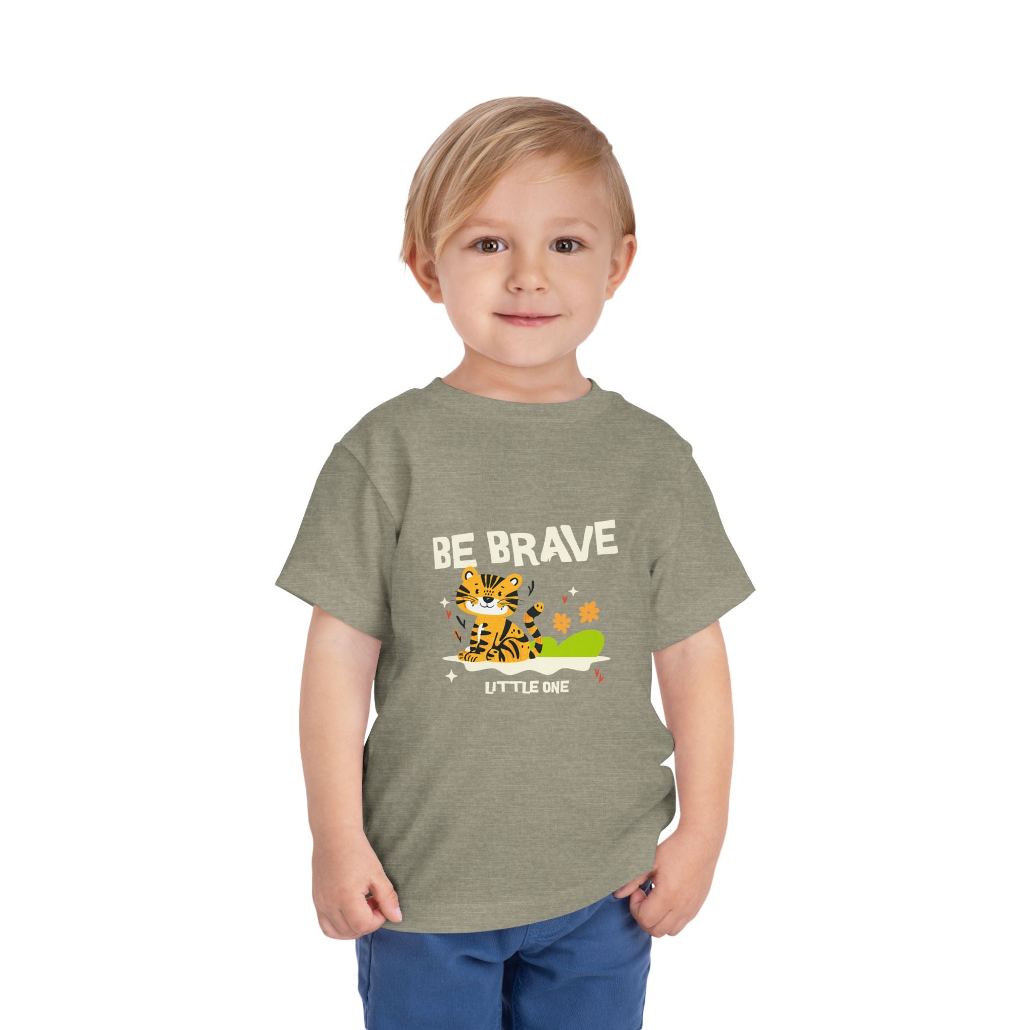 Be Brave Little One | Toddler Motivational Graphic Tiger Floral Garden T-Shirt