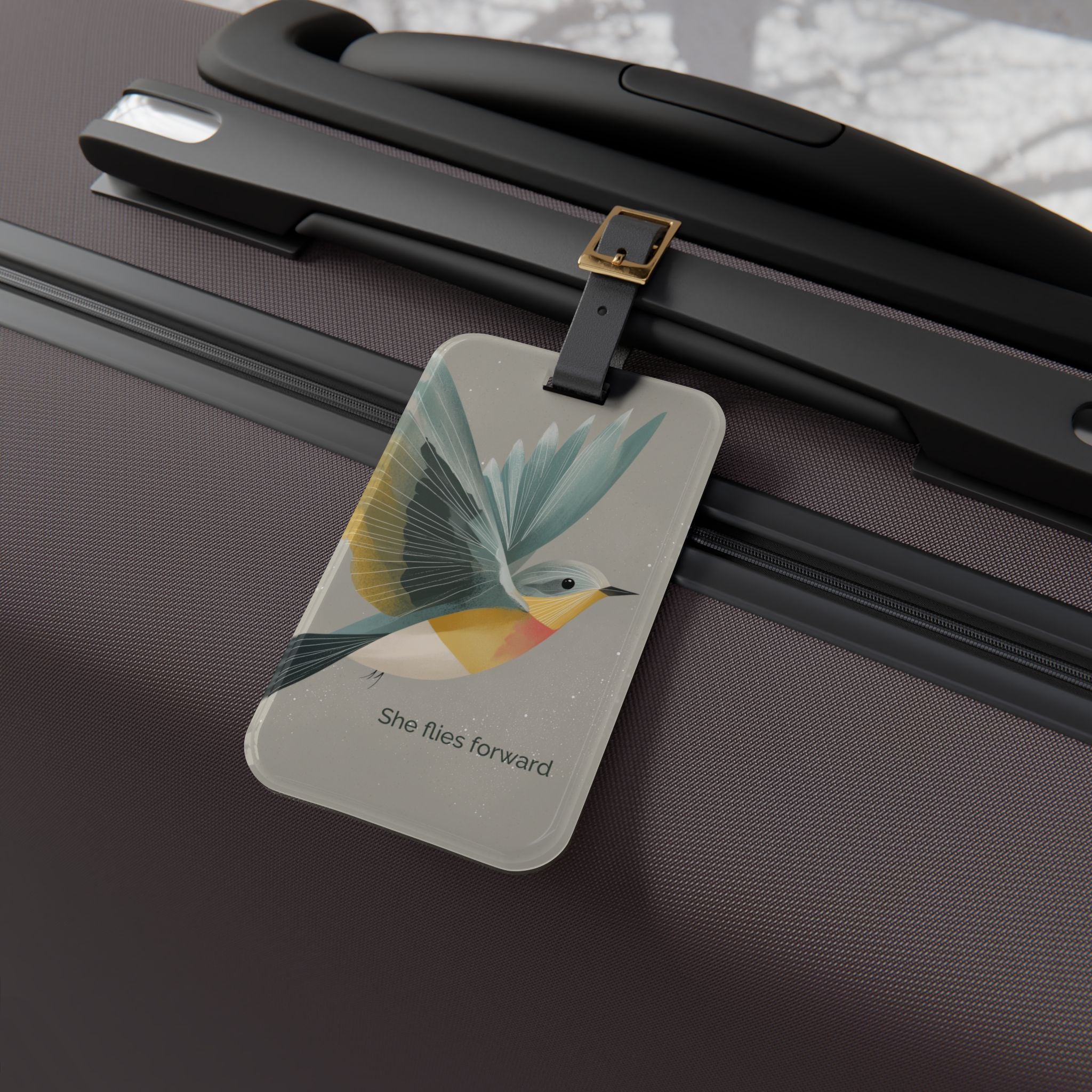 She Flies Forward Luggage Tag | Motivational Graphic Quiet Lift