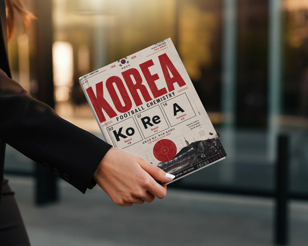 Korea Football Chemistry magazine cover with text and cities.