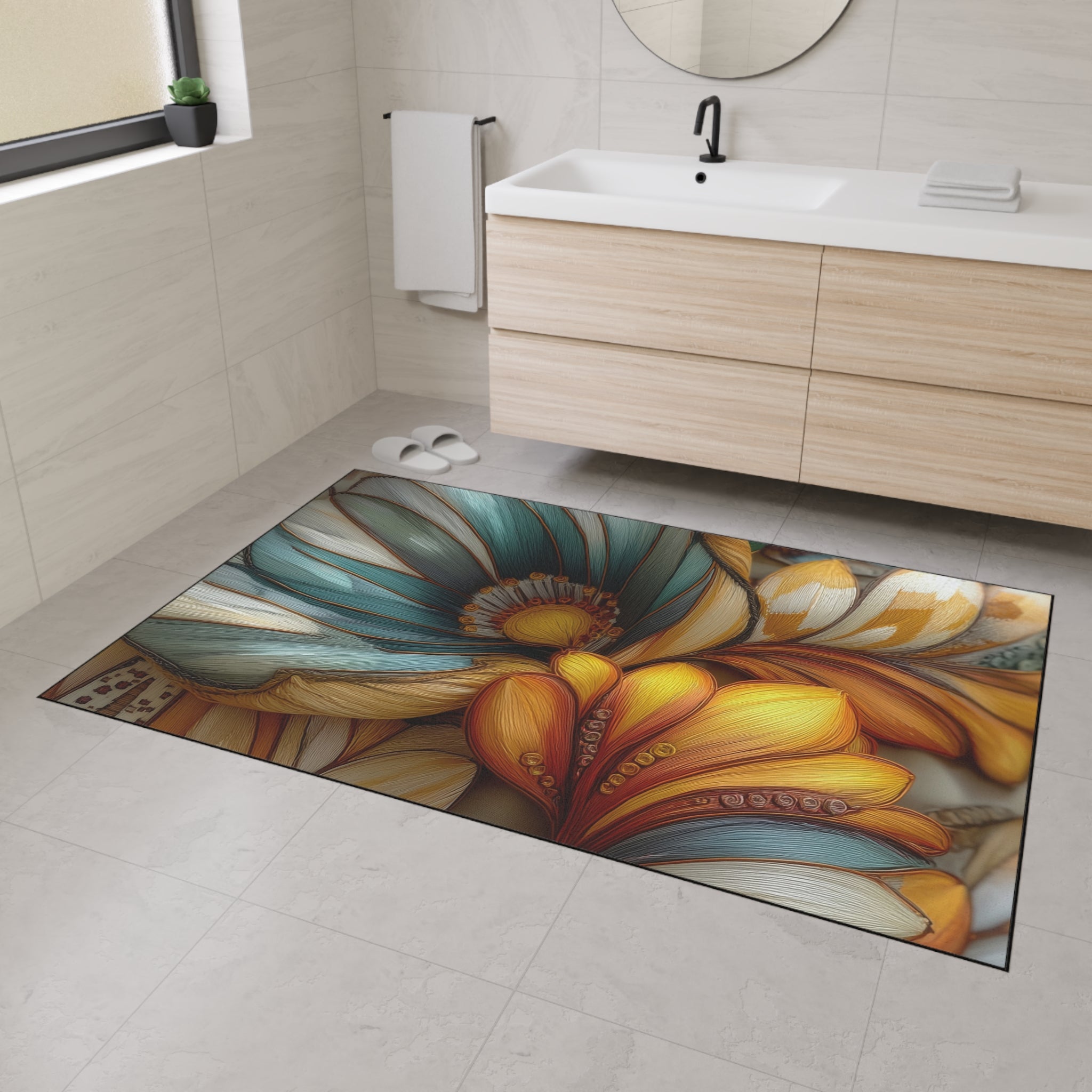 Sculpted Bloom Heavy Duty Floor Mat | 3D Embroidery style Botanical