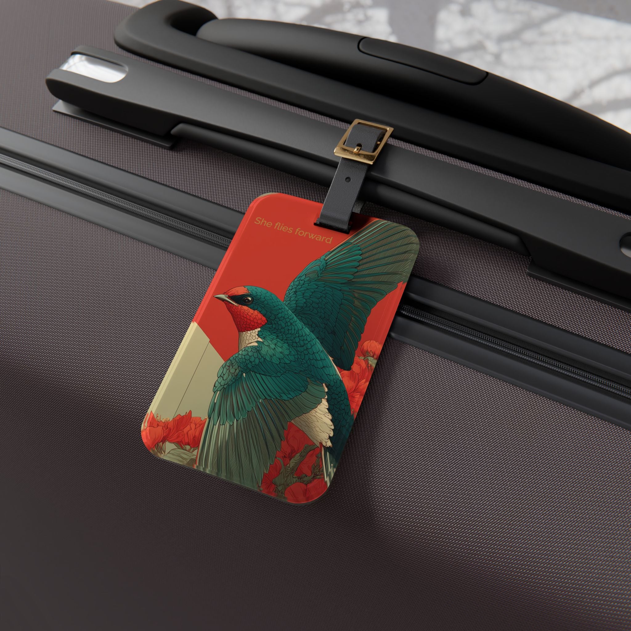 She Flies Forward Luggage Tag | Motivational Graphic Forward Flight