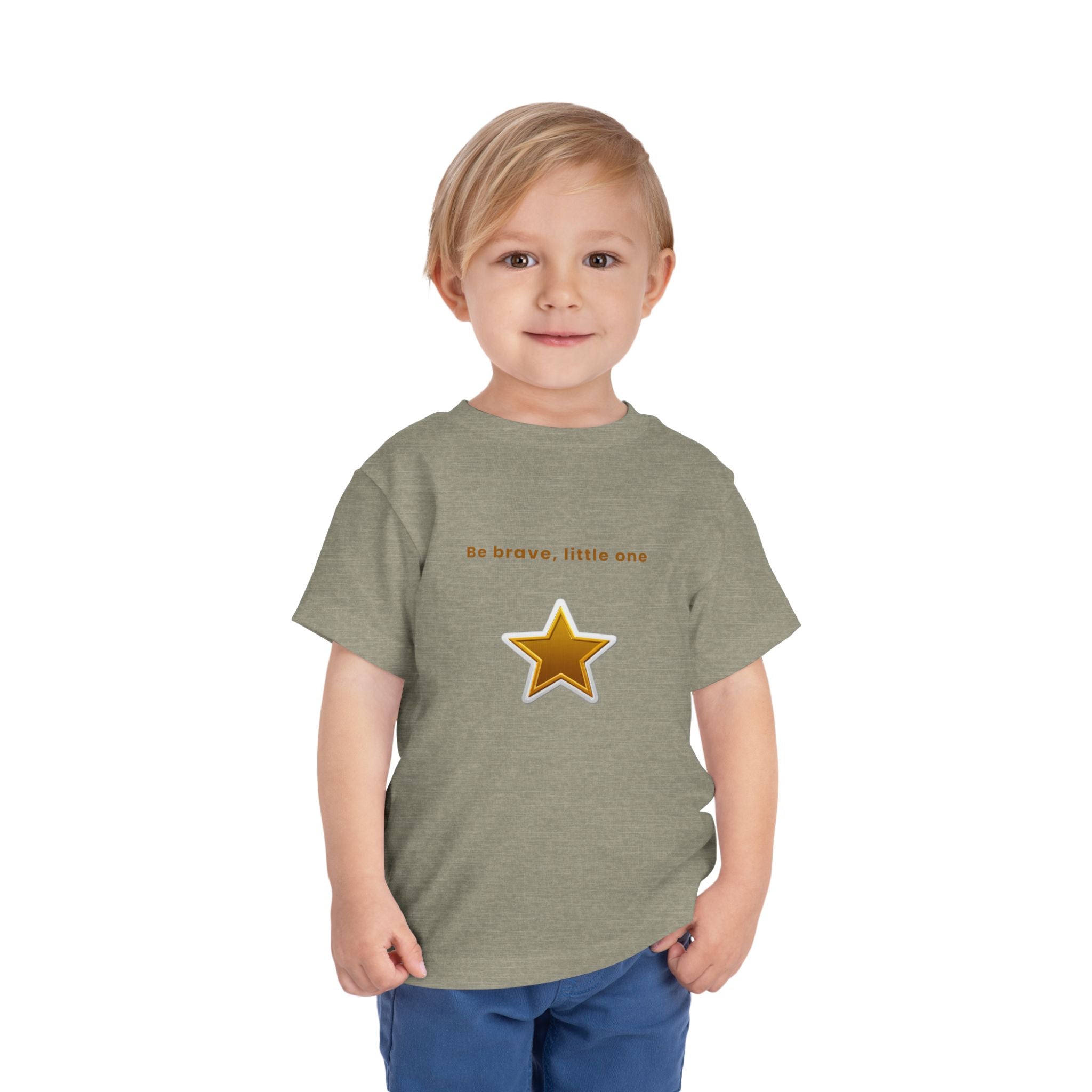 Be Brave Little One | Toddler Motivational Graphic White and Gold Star badge T-Shirt