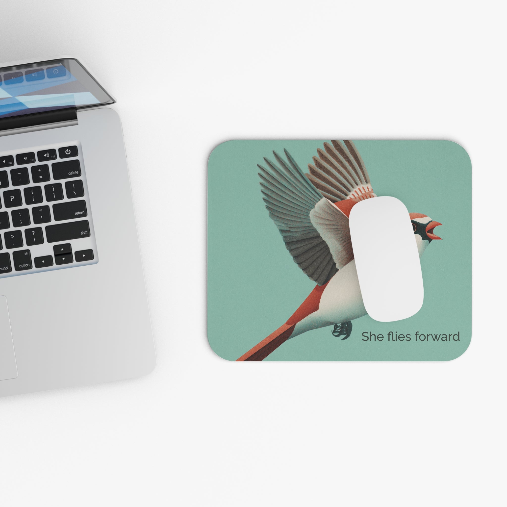 She Flies Forward Mousepad | Motivational Graphic Green Minimal