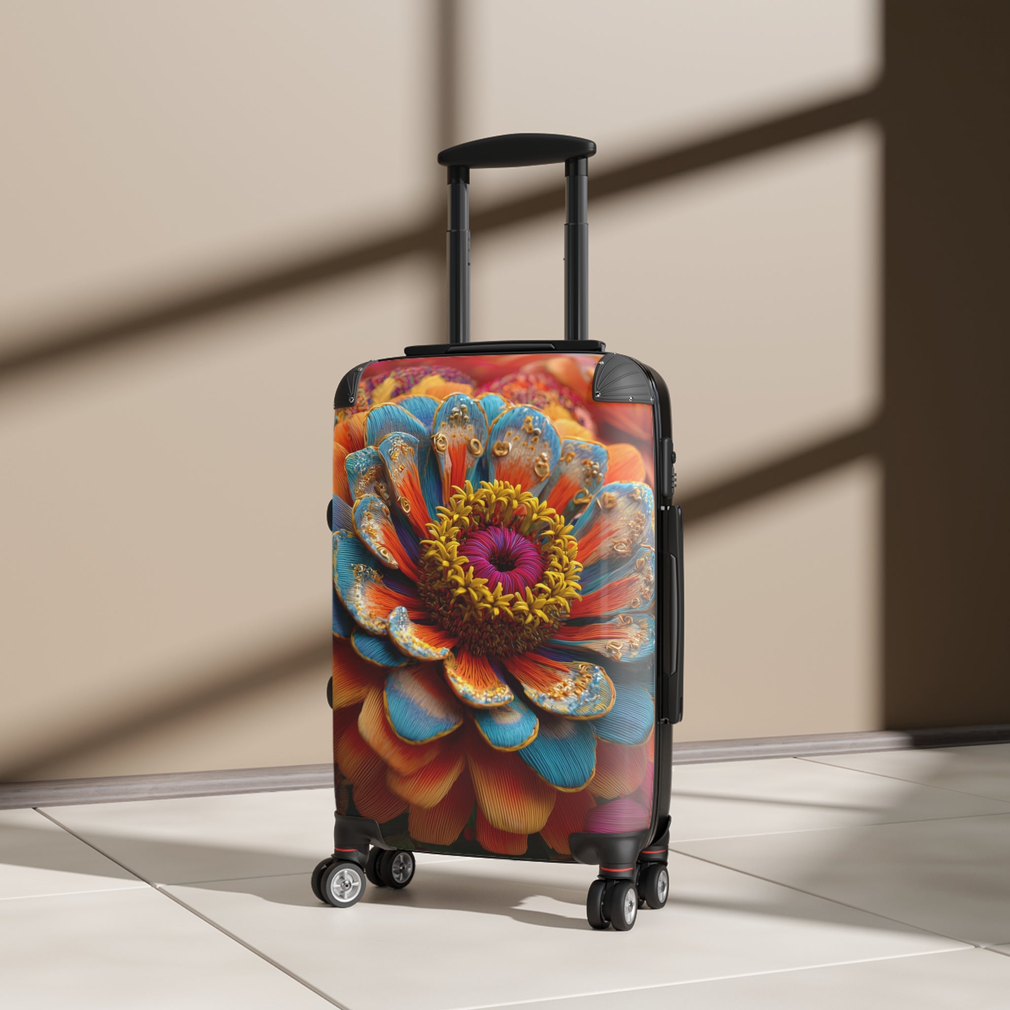 Zinnia Burst Carry on Suitcase - 3D Embroidery-Style Botanical Carry on Suitcase motivational design
