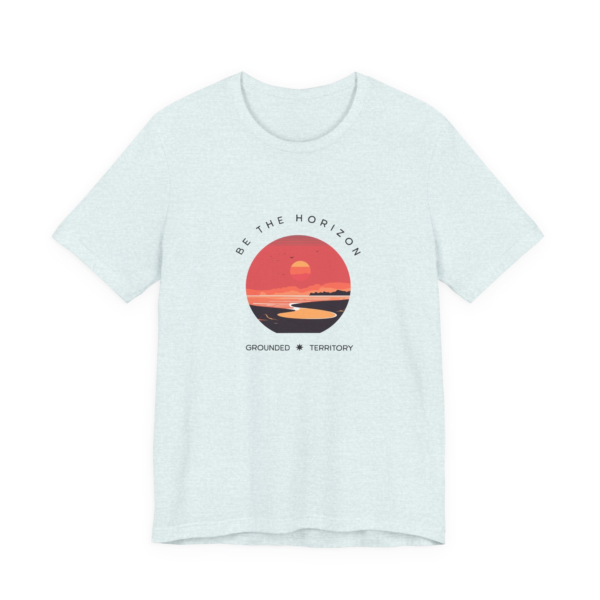 Be the horizon Line | Women's Motivational Graphic Circular Coral and Orange Sunset T-Shirt