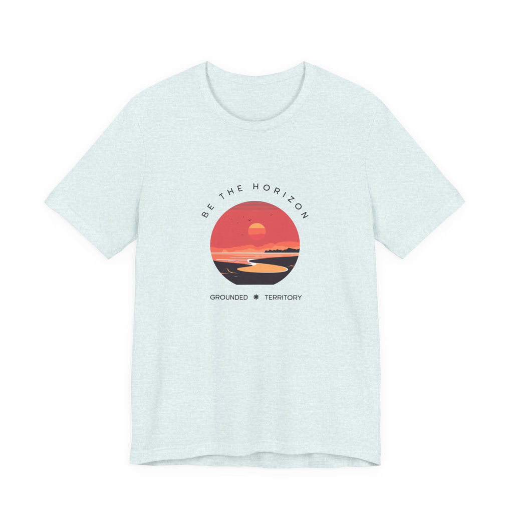 Be the horizon Line | Women's Motivational Graphic Circular Coral and Orange Sunset T-Shirt