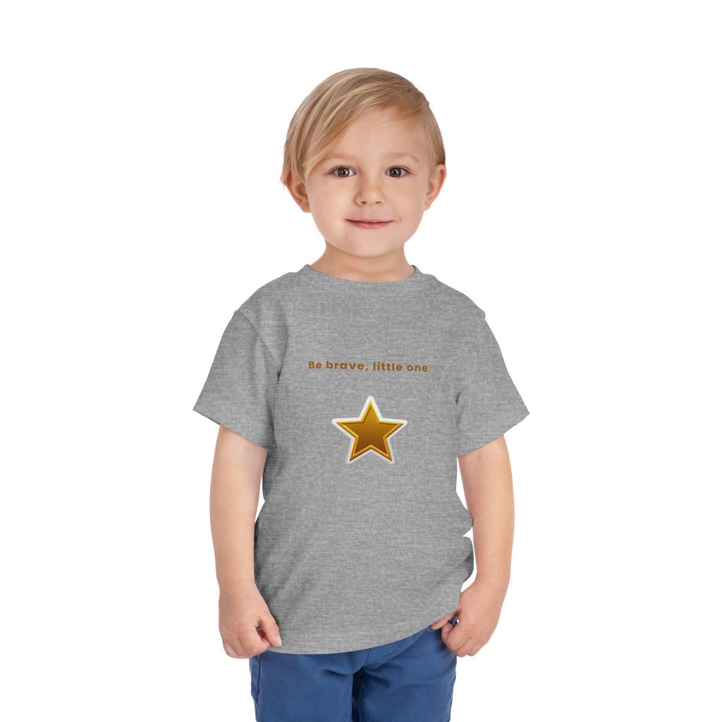 Be Brave Little One | Toddler Motivational Graphic White and Gold Star badge T-Shirt