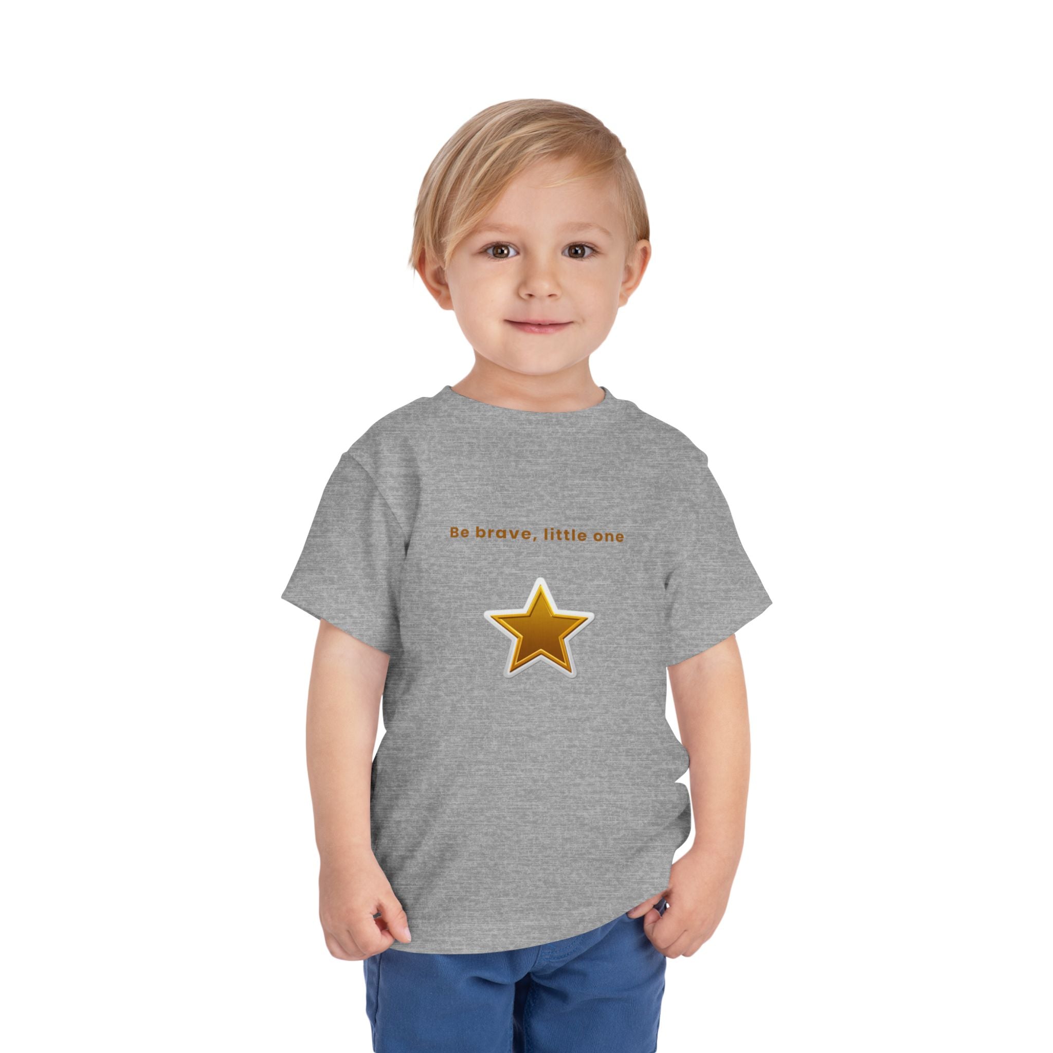 Be Brave Little One | Toddler Motivational Graphic White and Gold Star badge T-Shirt
