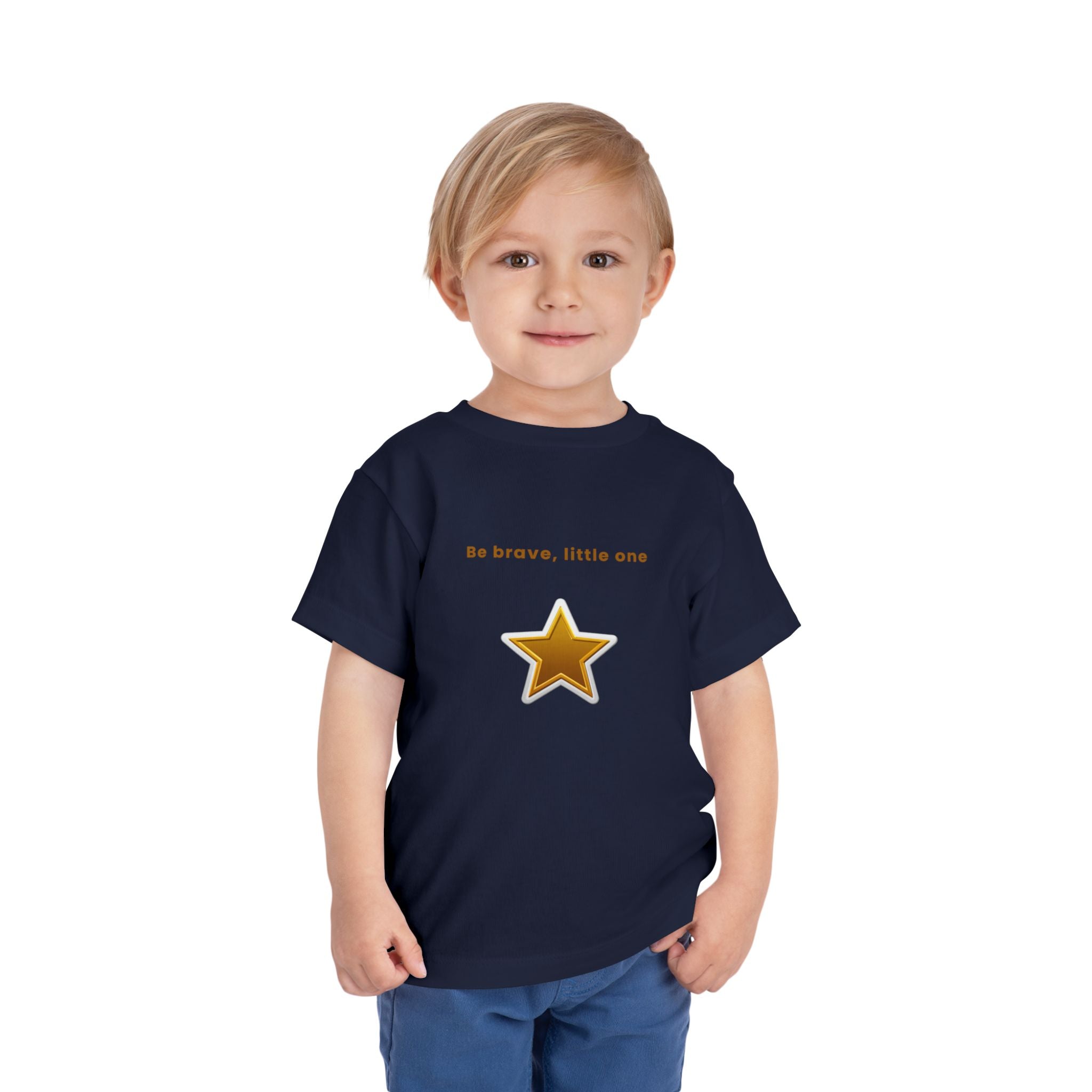 Be Brave Little One | Toddler Motivational Graphic White and Gold Star badge T-Shirt