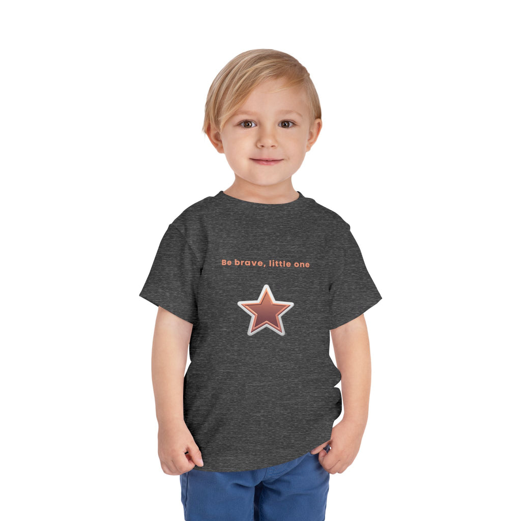 Be Brave Little One | Toddler Motivational Graphic White and Bronze Star Badge T-Shirt
