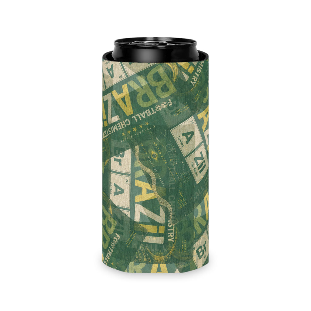 Brazil Football Can Holder | Green, gold, and chemistry.