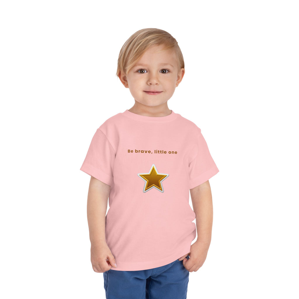 Be Brave Little One | Toddler Motivational Graphic White and Gold Star badge T-Shirt