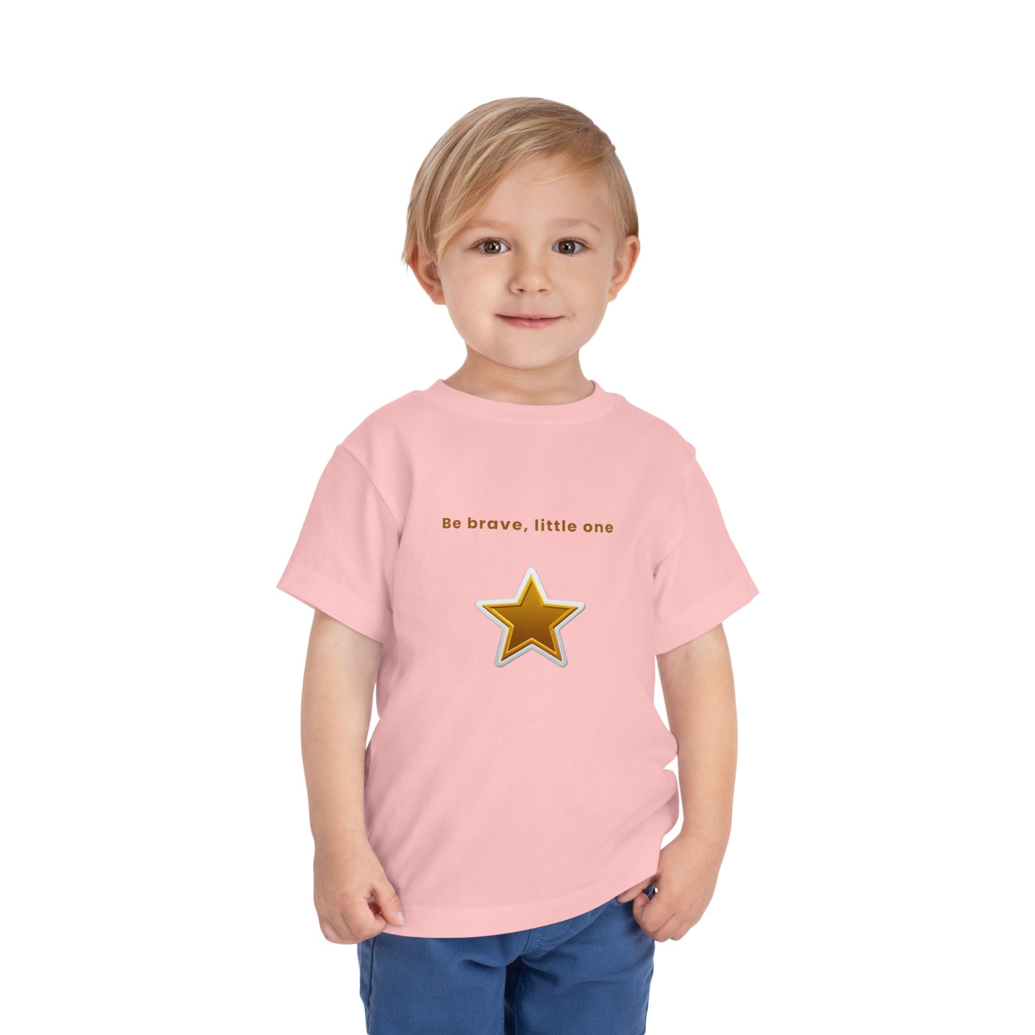 Be Brave Little One | Toddler Motivational Graphic White and Gold Star badge T-Shirt