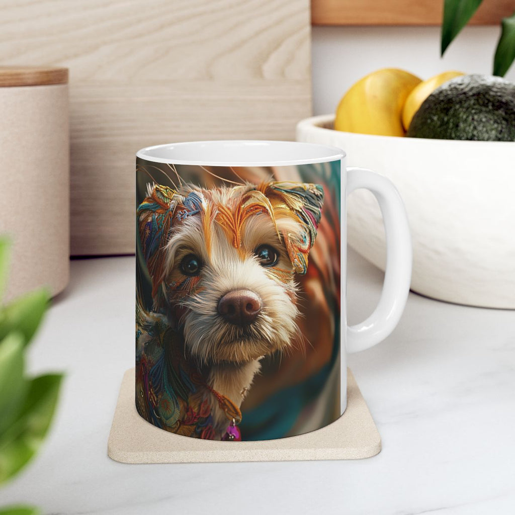 Terrier Dog Ceramic Mug | 3D embroidery Style