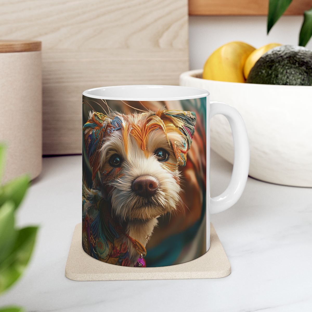 Terrier Dog Ceramic Mug | 3D embroidery Style