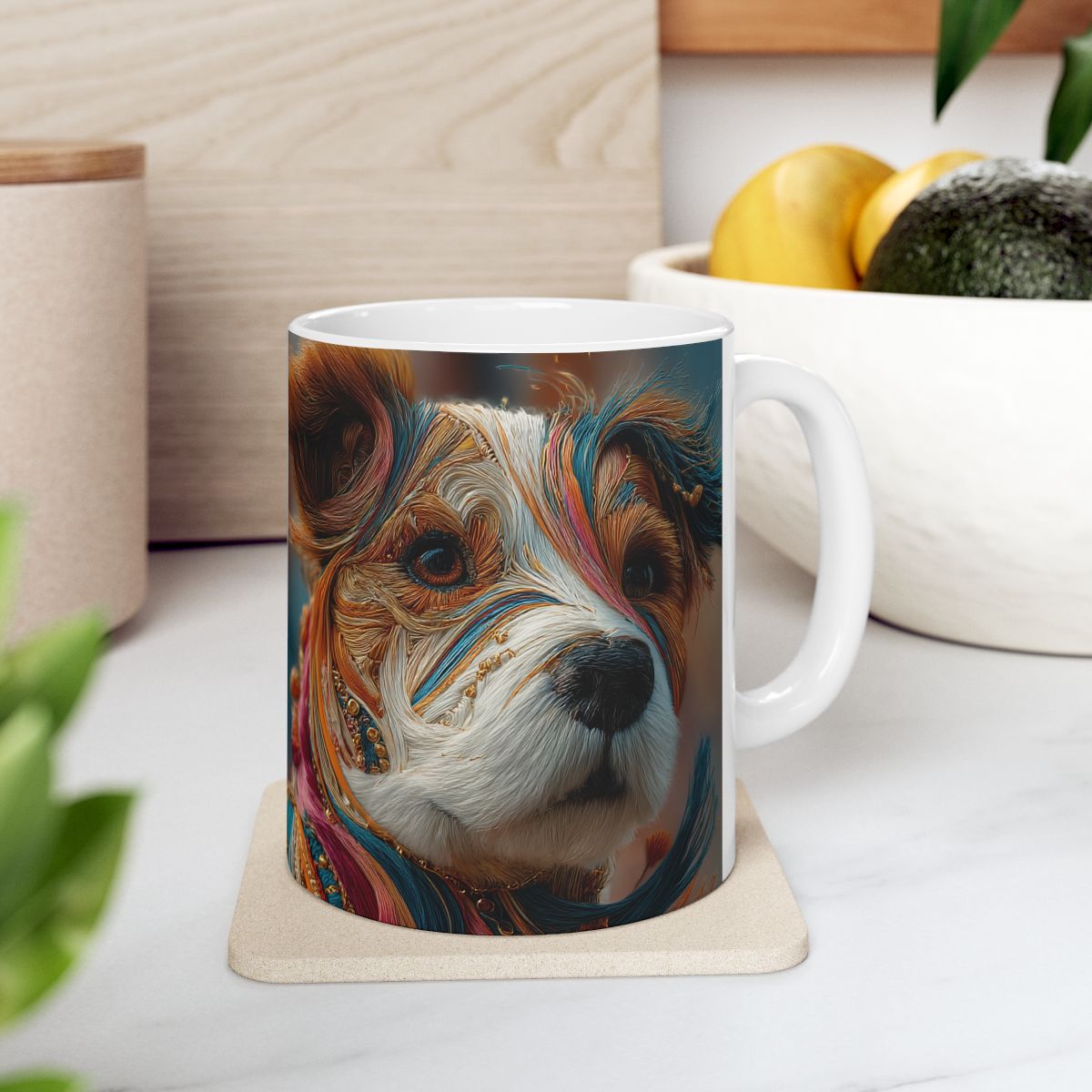 Terrier Mix Ceramic Mug | 3D Embroidery Style