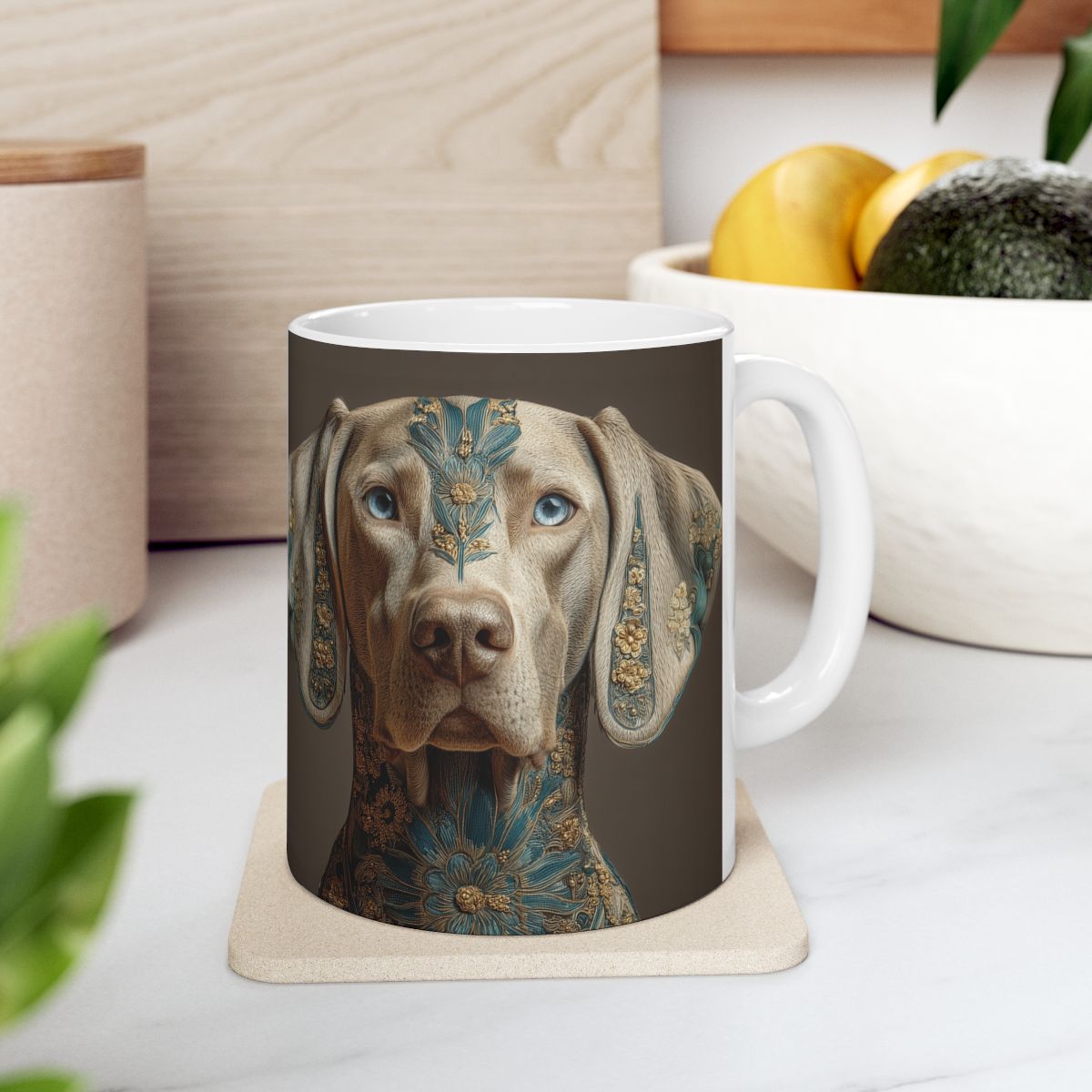 Weimaraner Mix dog Ceramic Mug | 3D Embroidery Style