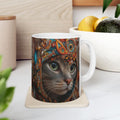 Ornate Cat Ceramic Mug | 3D Jewel Crowned Cat