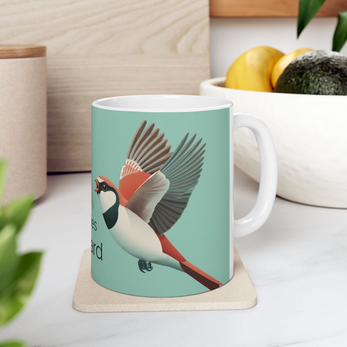 She Flies Forward Ceramic Mug | Motivational Graphic Green Minimal