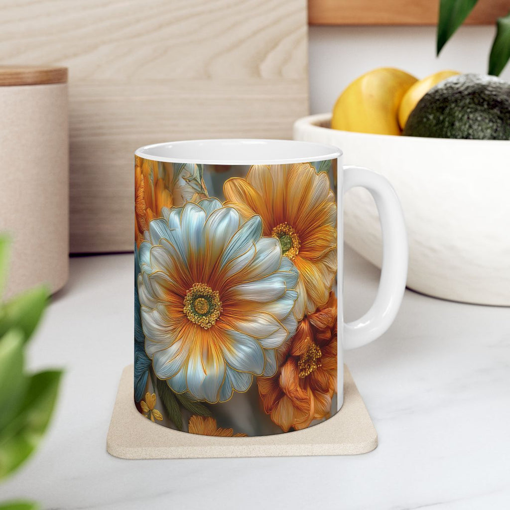 Thread Garden Ceramic Mug | 3D Embroidery style Botanical