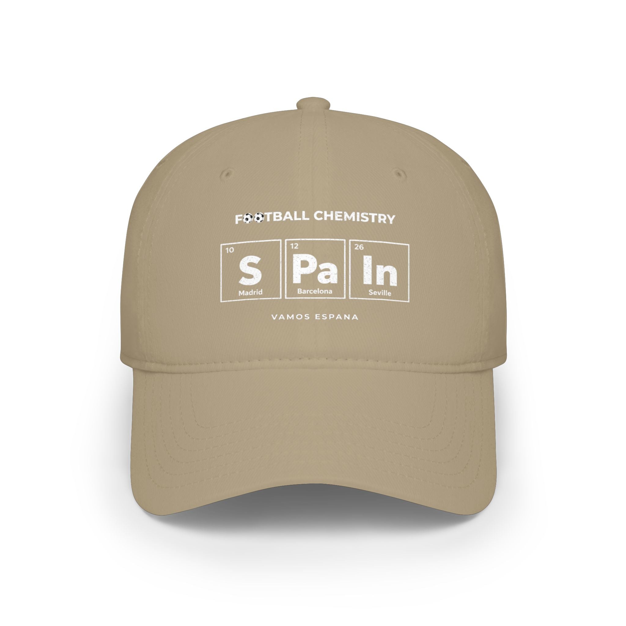 Baseball cap with "Football Chemistry" and "SPain" periodic table elements.