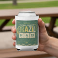 Can koozie with "Football Chemistry Brazil" and element symbols.