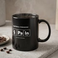 Black mug with "Football Chemistry" and "Vamos España" in periodic table style.