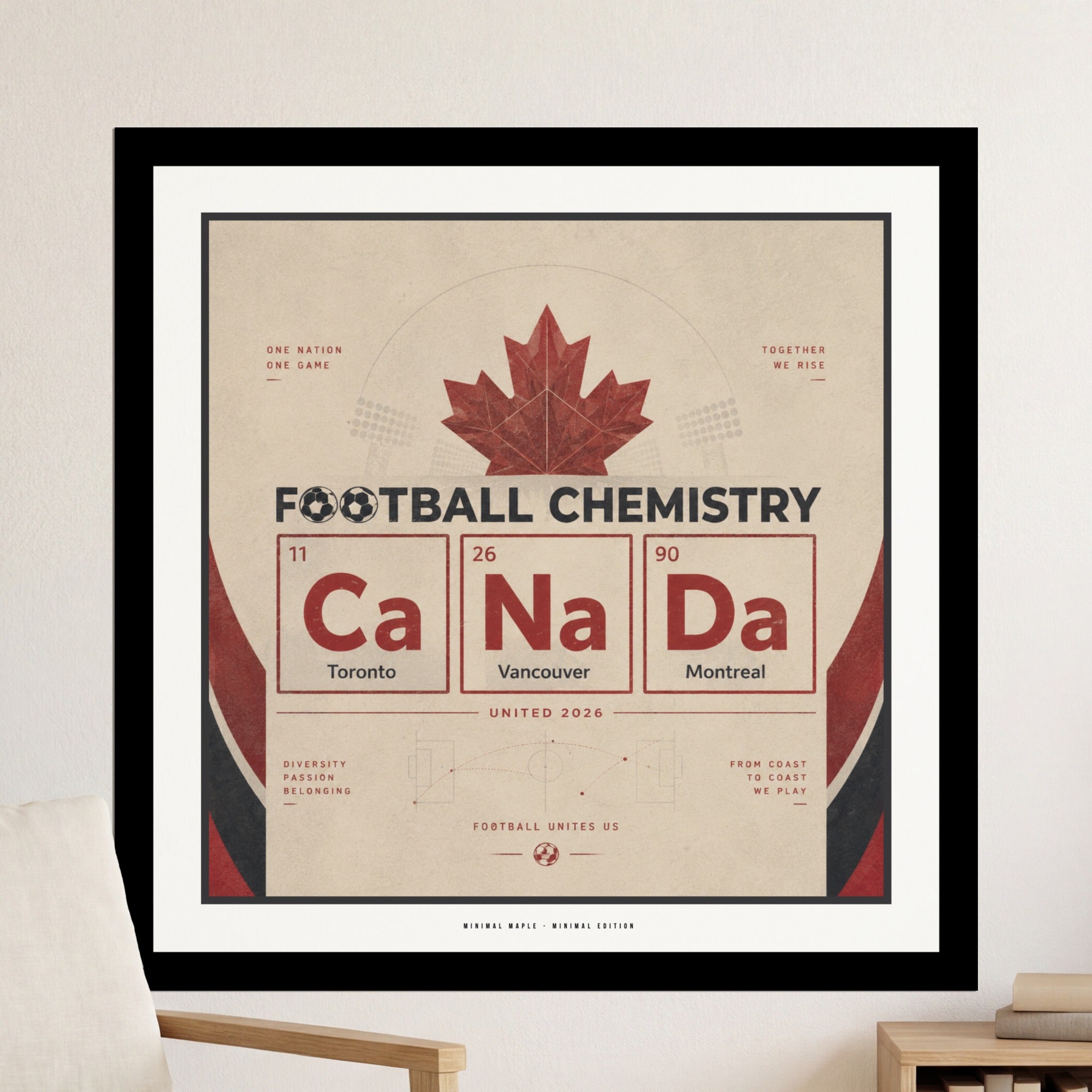Football Chemistry poster featuring Canadian cities as elements, "Ca Na Da".