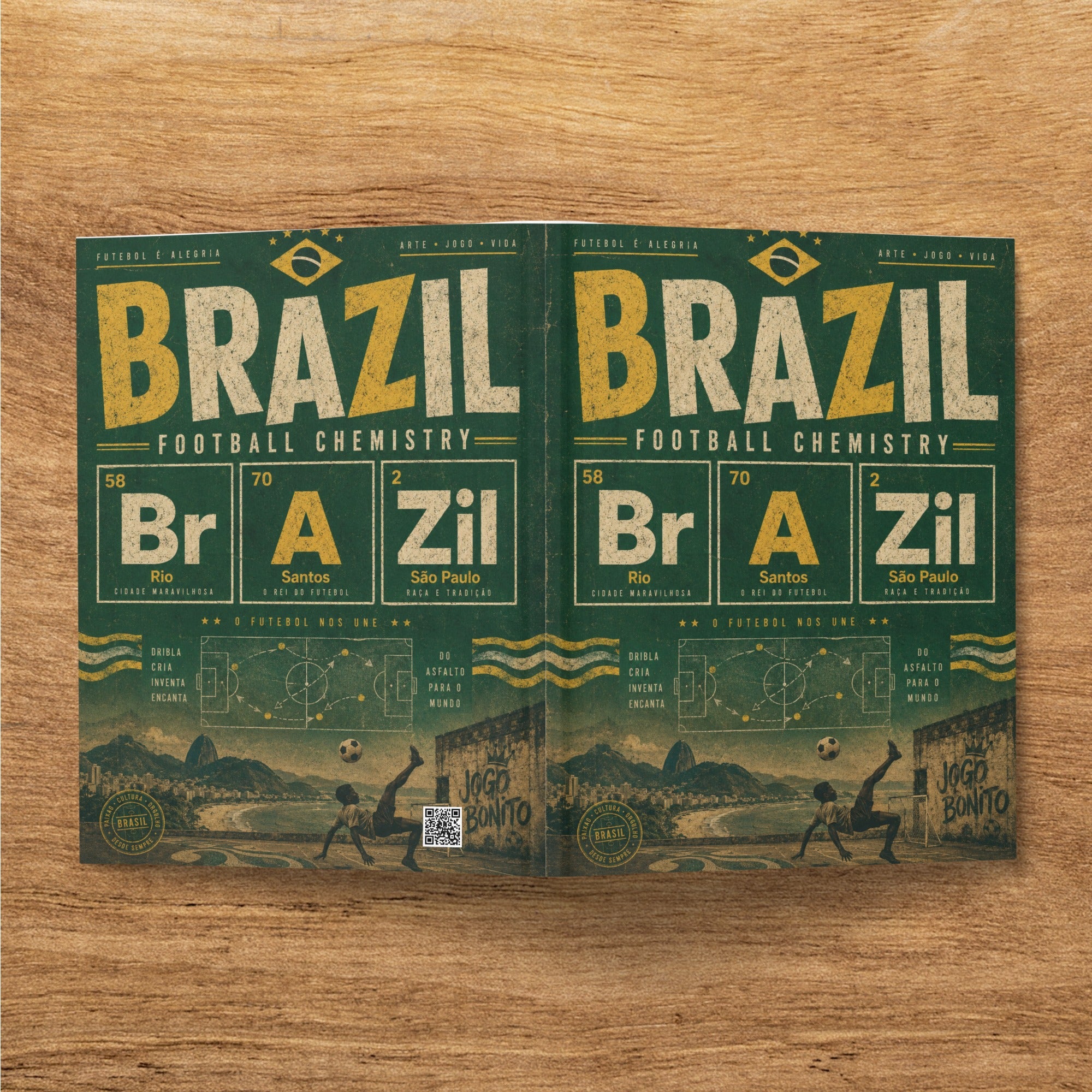 Brazil football chemistry book cover with text and soccer imagery.
