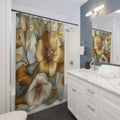 Golden Bloom Shower Curtain - 3D Embroidery-Style Botanical Shower Curtain motivational design