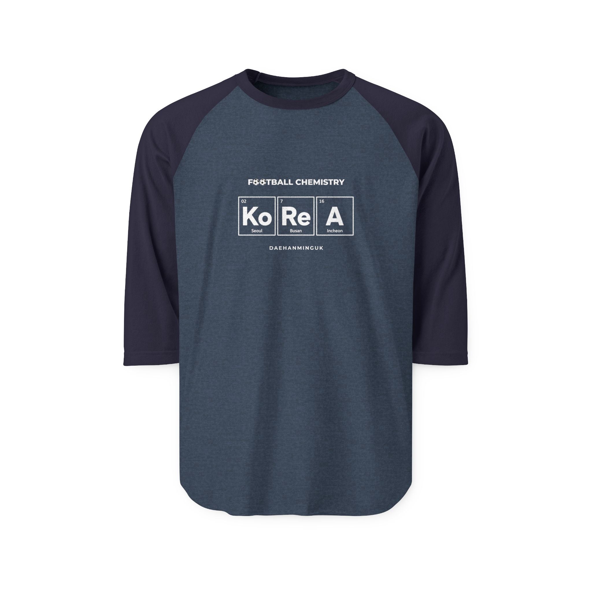 Baseball tee with "Football Chemistry" and "Ko Re A" periodic table elements.