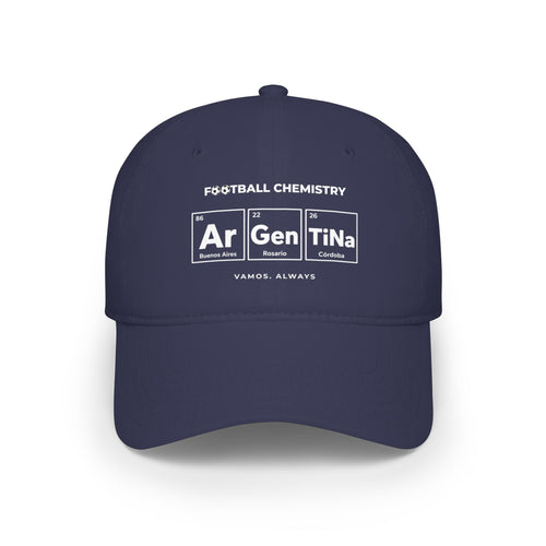 Navy blue cap with "FOOTBALL CHEMISTRY Ar Gen TiNa" and city names.